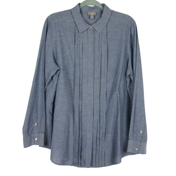 J Jill Blouse Pin Tuck Cotton Pleated Front Lightweight Size L Casual Career - Picture 1 of 6